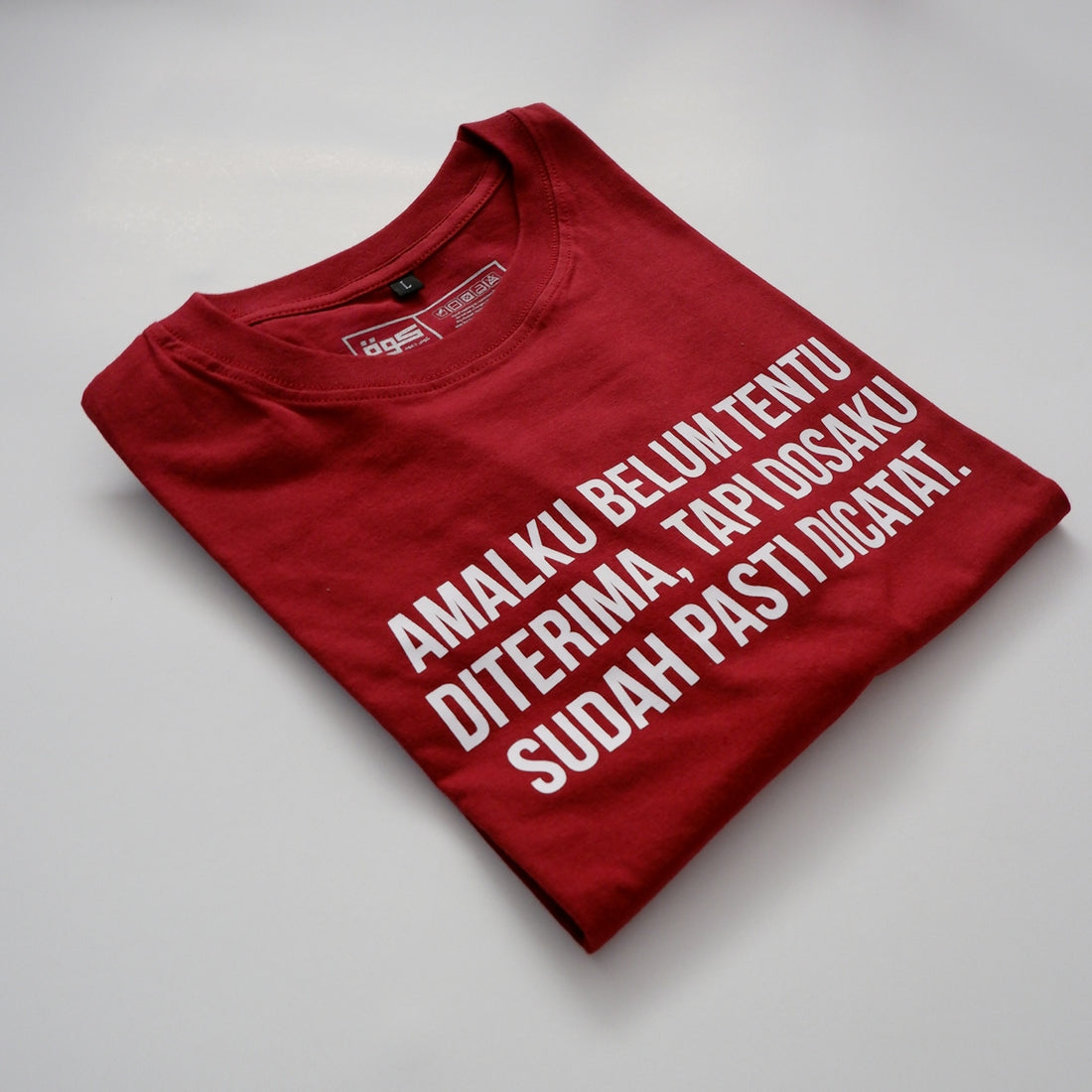 a red tshirt with white writing on it