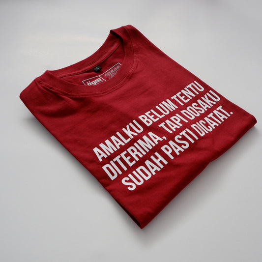 a red tshirt with white writing on it