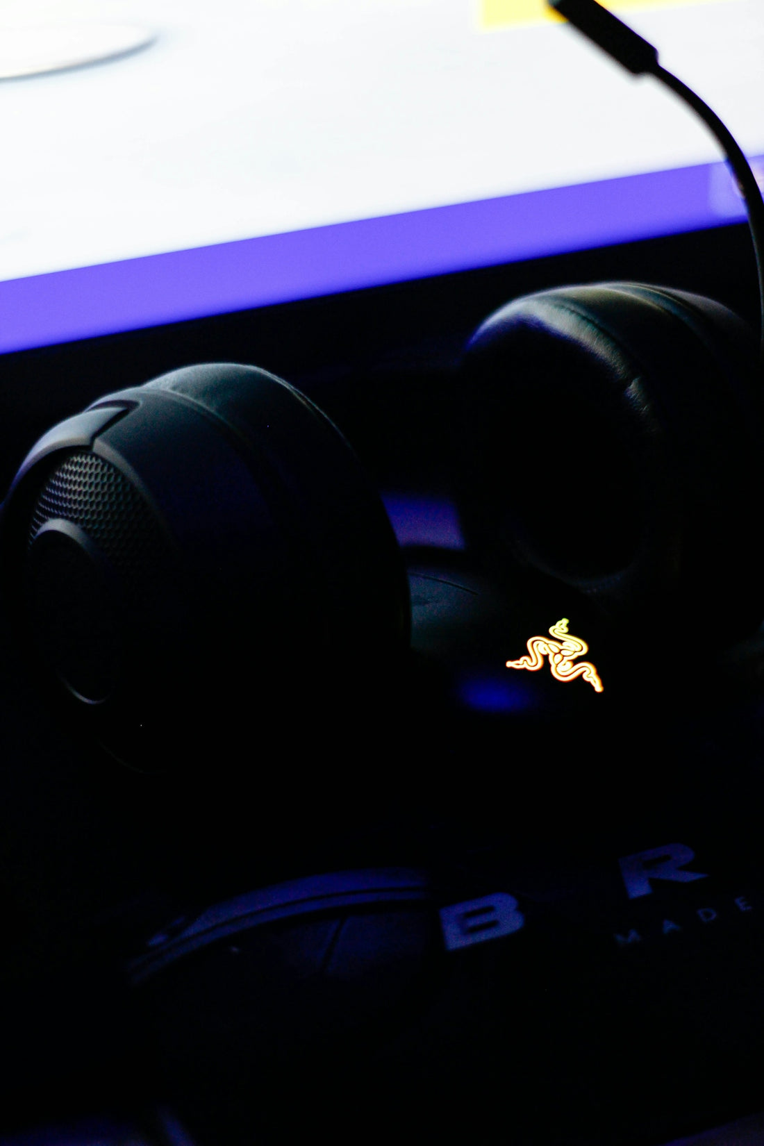 a pair of headphones sitting on top of a table